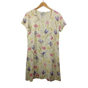 Vintage Cotton Connection Linen Floral‎ Dress Large Yellow Beach Resort Vacation